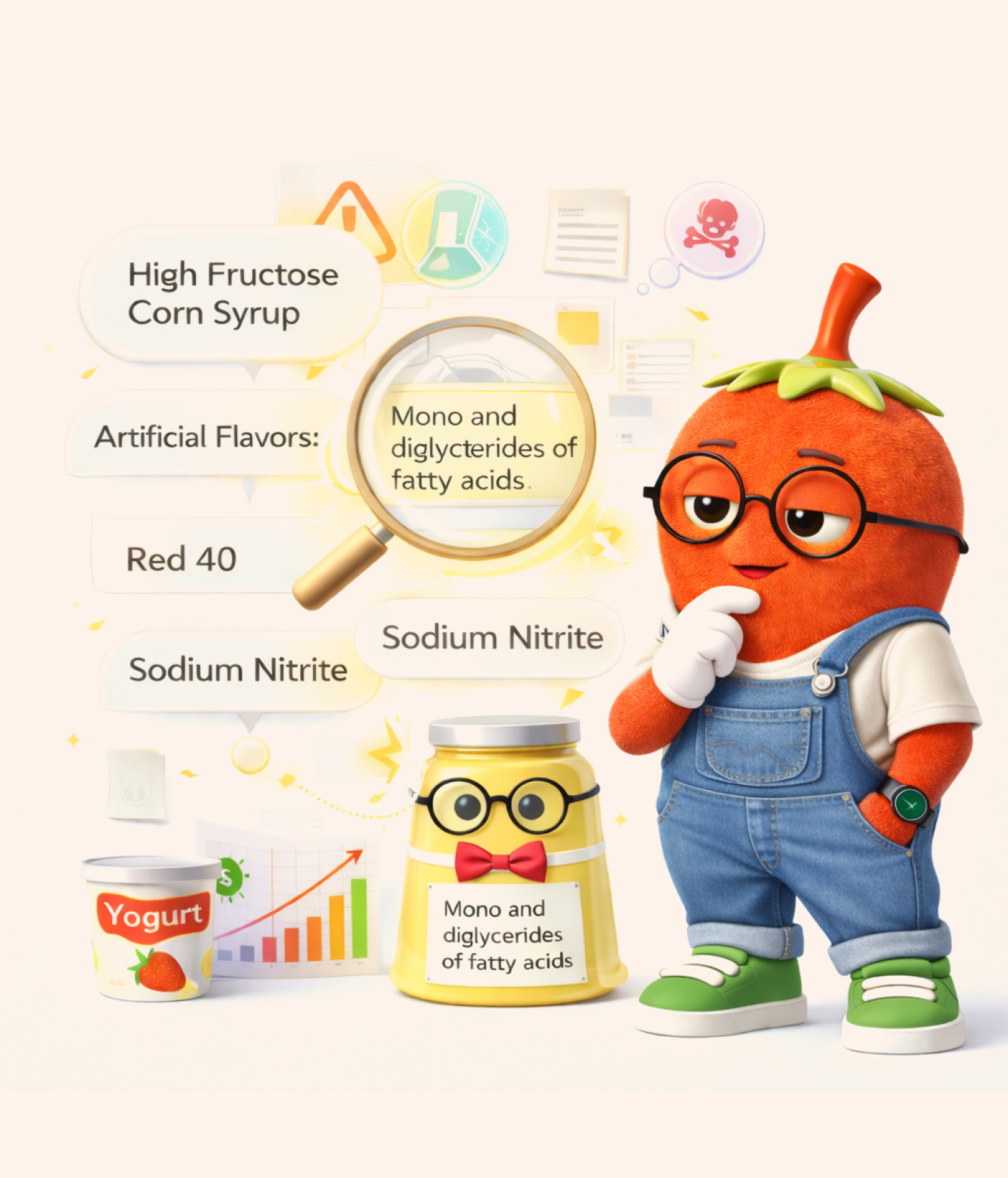 OLI character holding a scored product