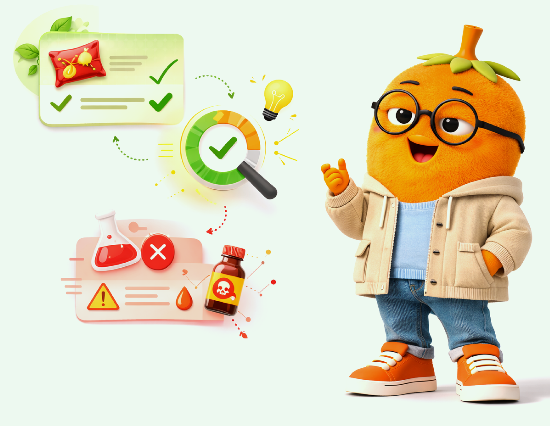 Green detective character with magnifying glass